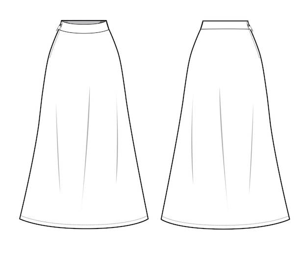 Premium Vector | A line skirt front and back view flat drawing vector illustration template