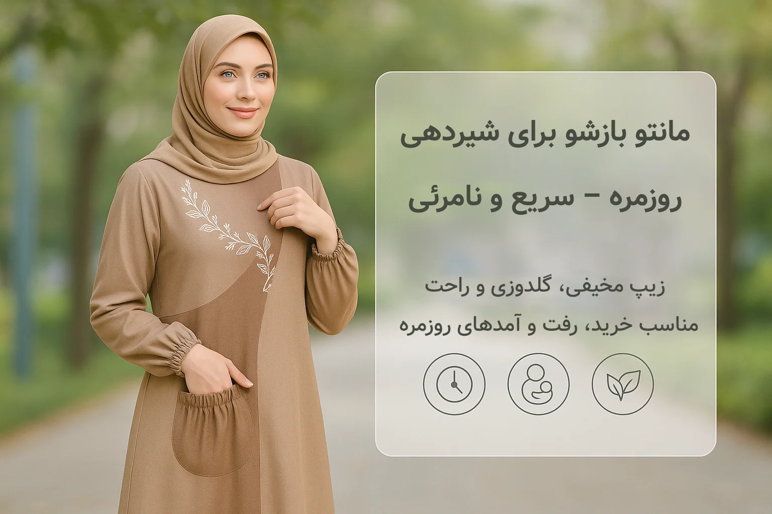 مدل ۱: مانتو بازشو برای شیردهی روزمره – سریع و نامرئی