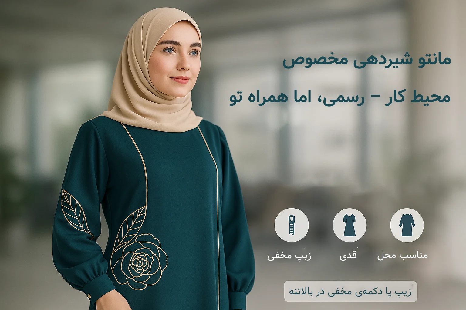 مدل ۲: مانتو شیردهی مخصوص محیط کار – رسمی، اما همراه تو