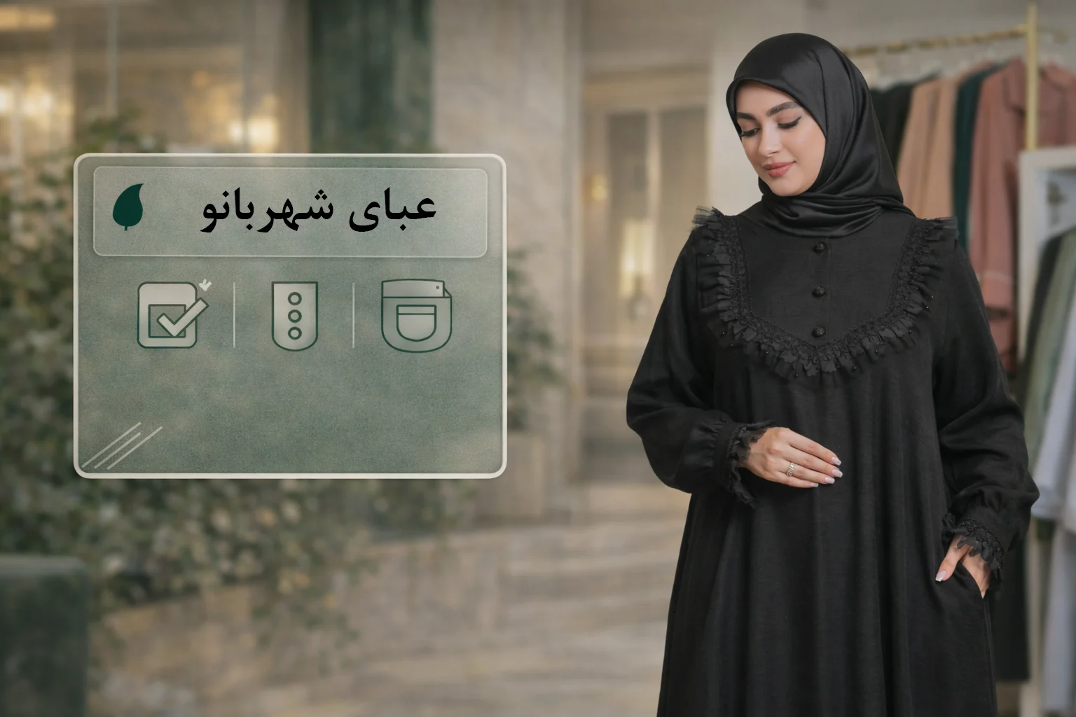 «شهربانو» — عبای پوشیده با دکمه بالاتنه برای بارداری/شیردهی