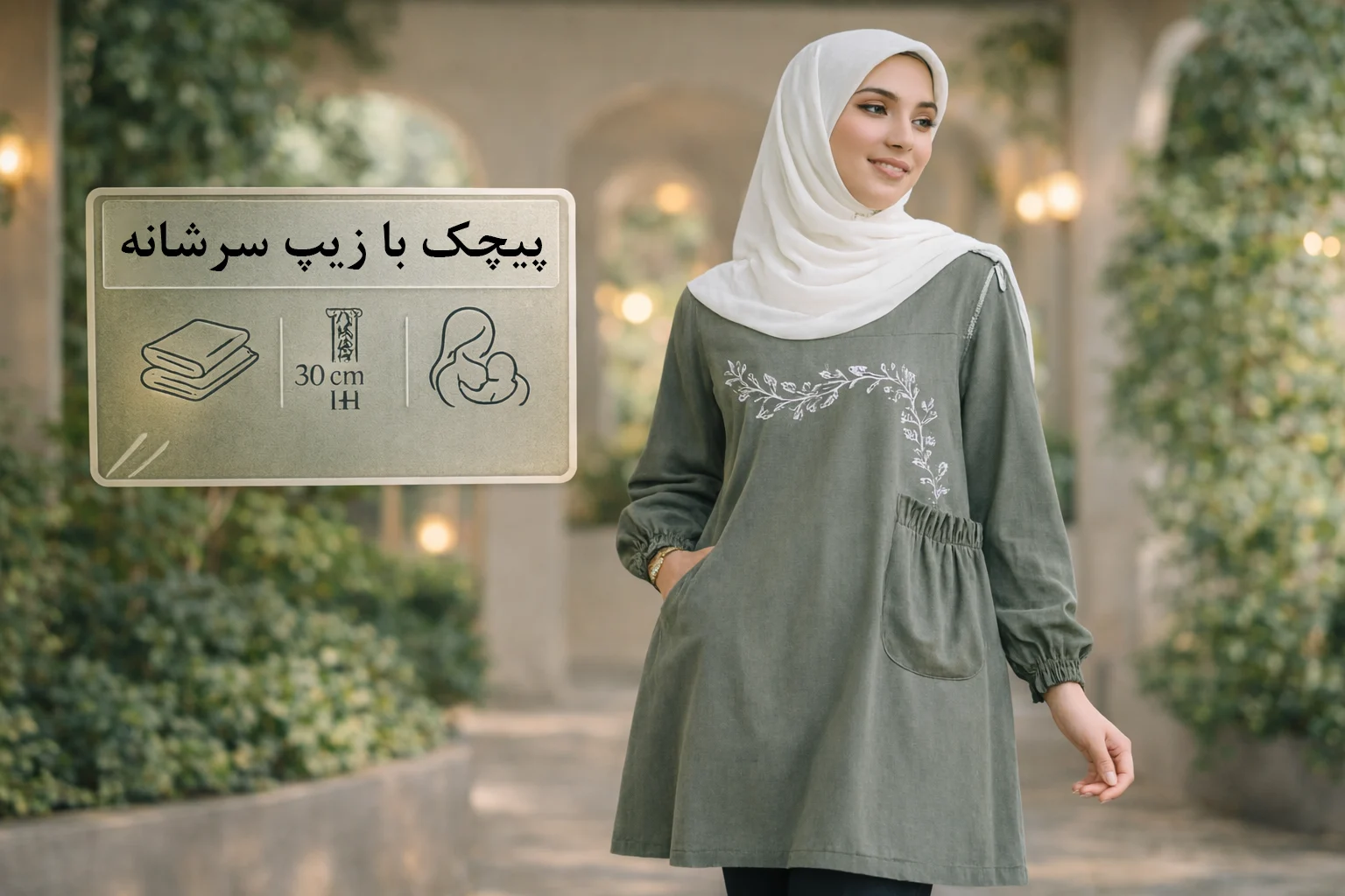 «پیچک» — روزمرهی زیرچادری با زیپ سرشانه (معمولاً مناسب بارداری)